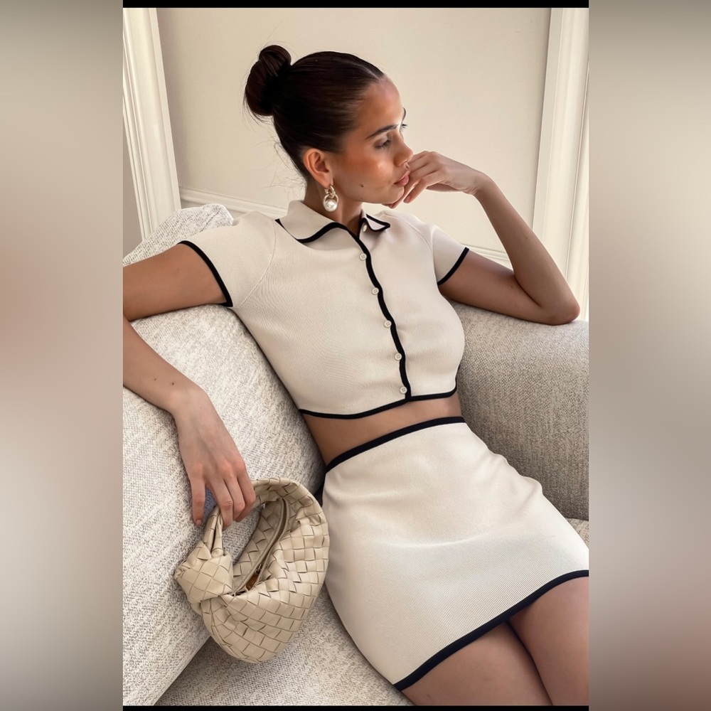 Klara Contrast Knit Mini Skirt - Cream